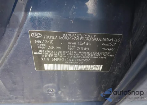 2020 Hyundai Sonata Se z USA, uszkodzony, nr VIN 5NPEG4JA4LH049497